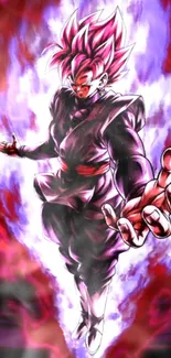 Anime character in dynamic pose with fiery red and purple aura.