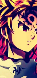 Anime character with fiery red and yellow background.