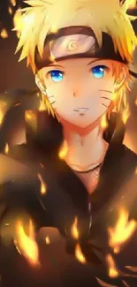 Anime character with fiery background and vibrant flames.