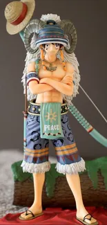 Anime character figurine on textured surface.