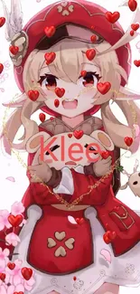 Anime girl in red with cherry blossoms.