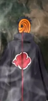 Anime character with a dark cloak and orange mask.