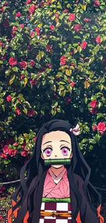 Anime character with pink flowers background.