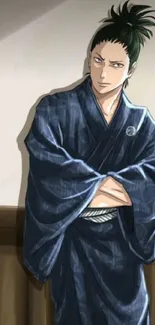 Anime character in blue kimono wallpaper.