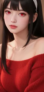 Anime character in a stylish red outfit, ideal for mobile wallpaper.