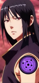 Anime character with black hair and sakura background.