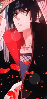 Anime character with red petals background.