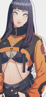 Anime character in chic orange and black outfit wallpaper.