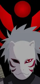 Anime character in mask with red and black design.