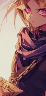 Anime character with golden accents on a mobile wallpaper.