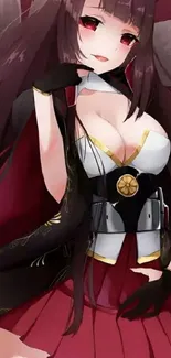 Anime character in a stylish outfit with burgundy accents.