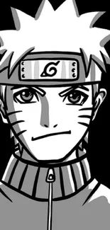 Monochrome anime character with headband art.