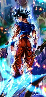 Anime character with energy aura in dynamic art style.