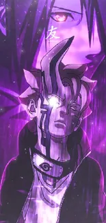 Anime character with purple aura in dramatic lighting.