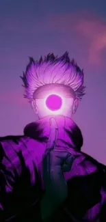 Anime character with purple glow and mysterious vibe.