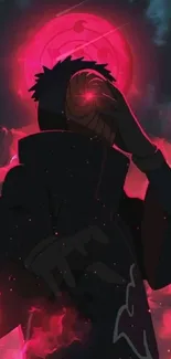 Anime character with red aura in silhouette.