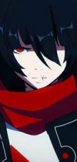 Anime character with red scarf and black hair, showcasing stylish art.