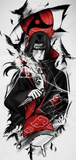 Anime character in shattered red and black design wallpaper.