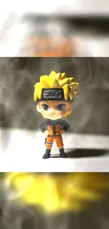 Anime character with orange outfit and smoky background.