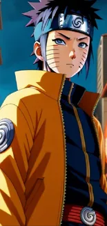 Anime character standing in vibrant street setting with glowing details.