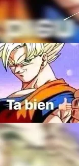 Anime character giving a thumbs up with 'Ta bien' text on a colorful background.