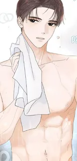 Anime character drying off with a towel.