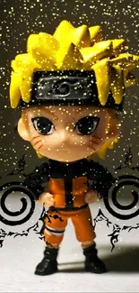 Yellow-haired anime figure on a gray surface.