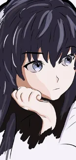 Anime character with dark hair and thoughtful expression.