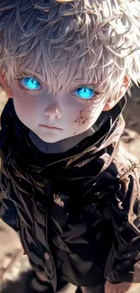 Anime character with blue eyes staring intensely.