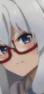 Anime character with white hair and red glasses.