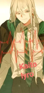 Anime character with green tie and red heartbeat lines