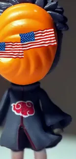 Anime figure with orange mask and flag details.