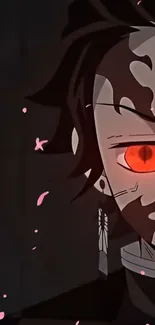 Anime character with red eyes and petals