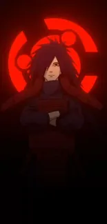 Anime character with a red glowing symbol on a dark background.