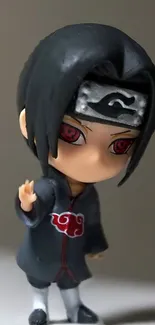 Anime chibi character with red eyes and dark attire.