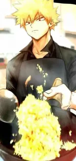 Anime chef cooking with dynamic flair, vibrant mobile wallpaper