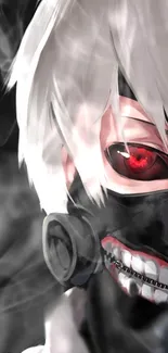 Anime character with cyber mask and red eye.