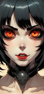 Anime demon girl with red eyes and black hair in gothic art style.