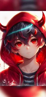 Anime devil boy with red hoodie and horns