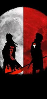 Anime silhouettes against dual moon backdrop.