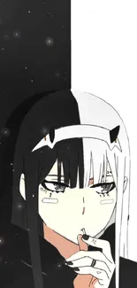 Anime girl with black and white hair in a dual-toned art style.