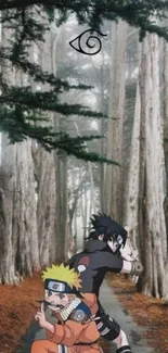 Anime duo in a forest with mystical vibe.