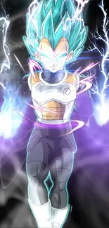 Anime warrior with electric aura and vibrant colors.