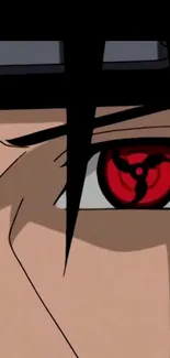 Anime eye close-up with red and black colors.