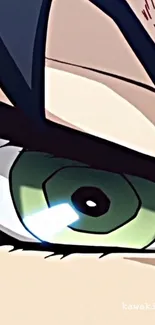 Anime close-up of expressive green eye in vibrant colors.