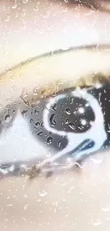 Close-up of anime eye with raindrop effect on mobile wallpaper.