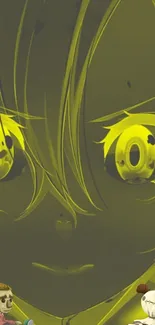 Anime character with striking yellow eyes on a mobile wallpaper.