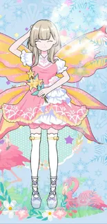 Anime fairy with wings in vibrant colors.