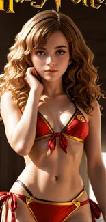 Anime-style fantasy girl in vibrant bikini.