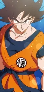 Anime fighter in iconic orange attire standing strong.